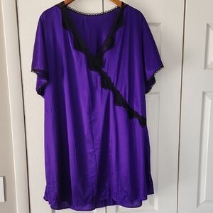 Vintage Colesce Couture Lingerie Purple Nightgown with Black Lace Trim